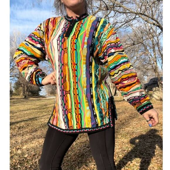Coogi Australia Primary Color Abstract Weave Tunic Sweater Bold MEDIUM - Picture 4 of 12